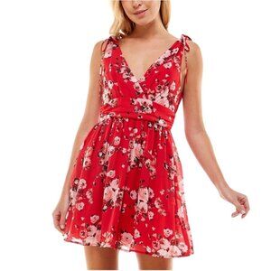 Speechless Womens Size M Juniors Red Floral Print Surplice Flare Mini Dress NWT